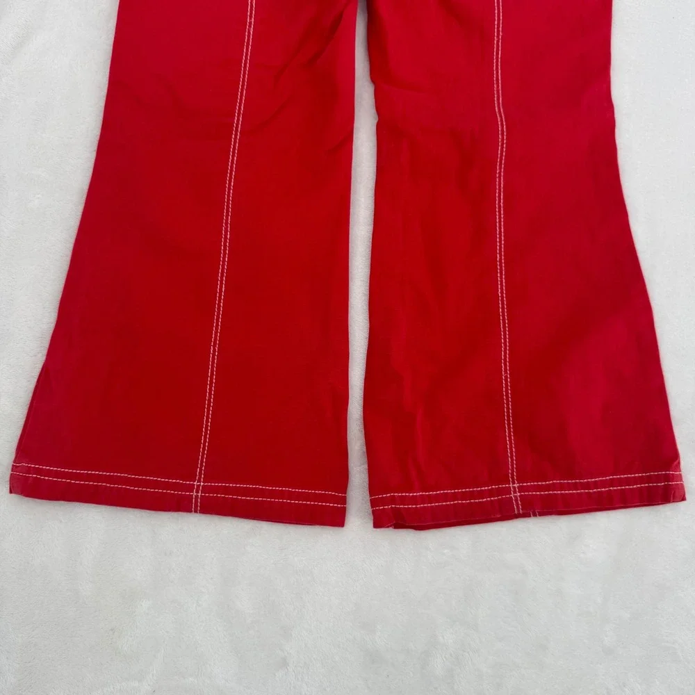 Vtg Y2K Gymboree Flare Pants Toddler Girls Size 4 Red Floral Embroidered Cotton